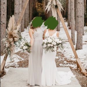 Dessy Bridesmaid Dress Thread Taupe Halter Slit